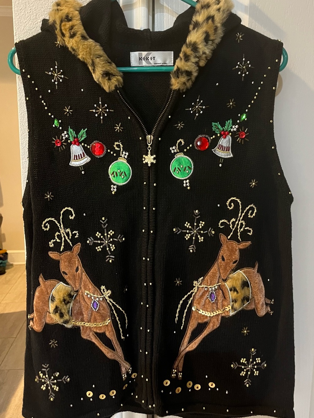 Women’s Black Holiday Reindeer Vest